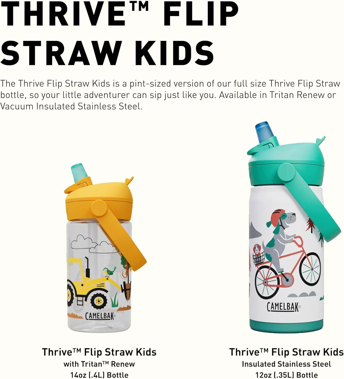 CamelBak Thrive Flip Straw Kids Bite Valve Insulated Stainless Steel Water Bottle Butterfly Rainbow, 12oz