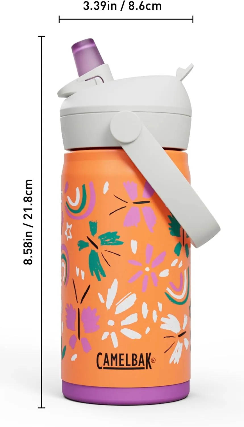 CamelBak Thrive Flip Straw Kids Bite Valve Insulated Stainless Steel Water Bottle Butterfly Rainbow, 12oz