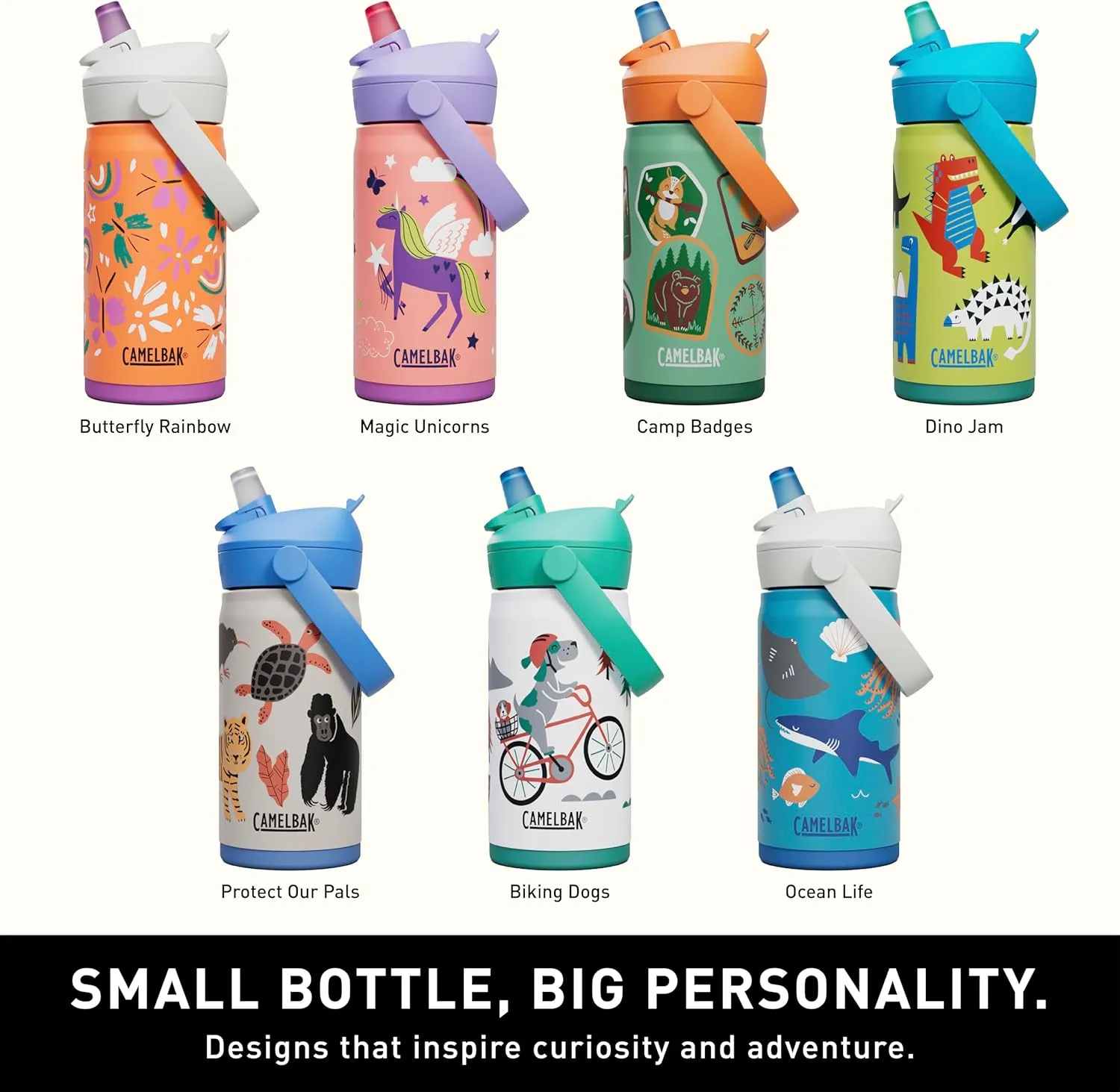 CamelBak Thrive Flip Straw Kids Bite Valve Insulated Stainless Steel Water Bottle Butterfly Rainbow, 12oz