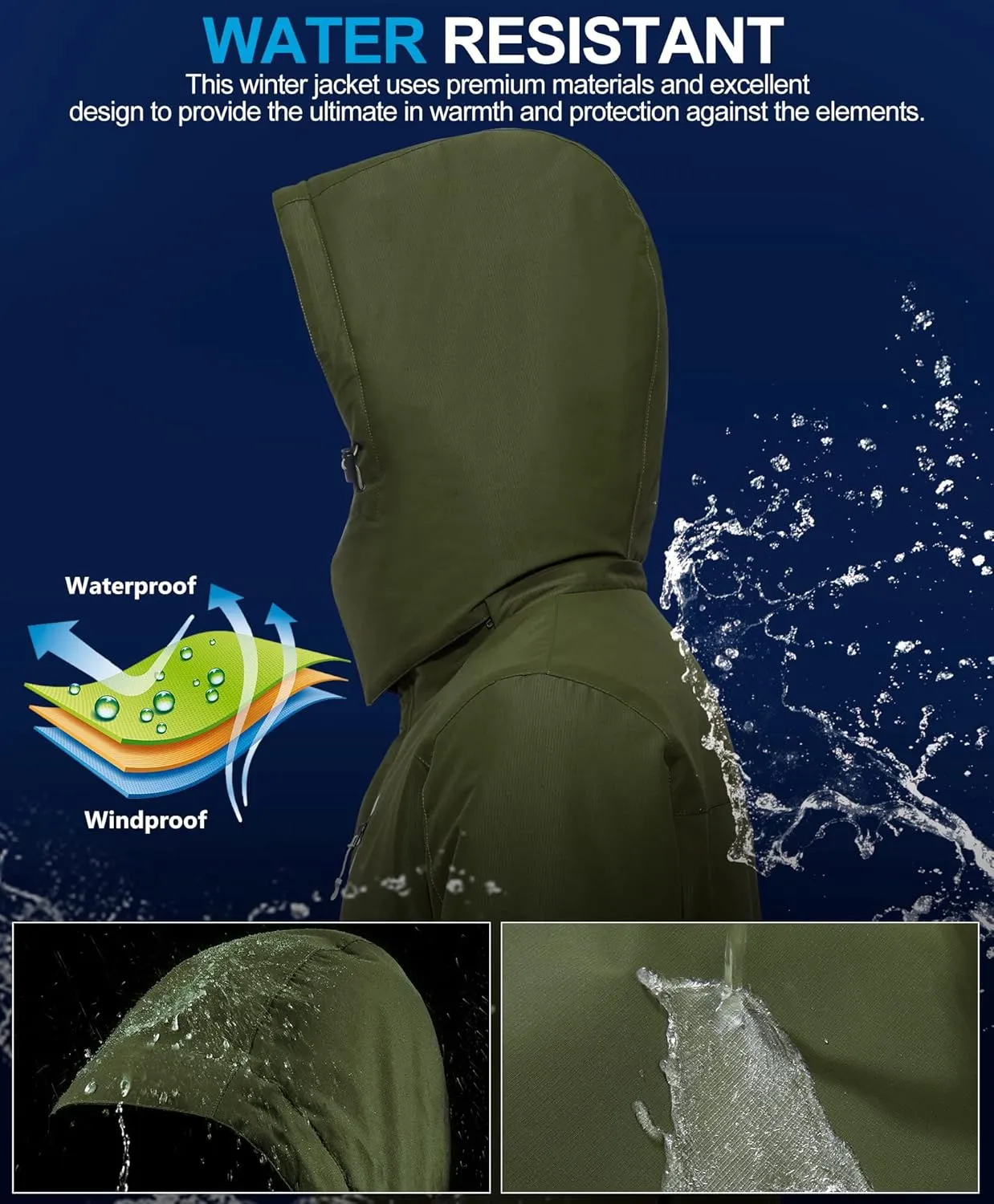CAMELSPORTS Mens Winter Jacket Waterproof Warm Snow Ski Jackets Faux Fur Fleece Rain Coats with Removable Hood