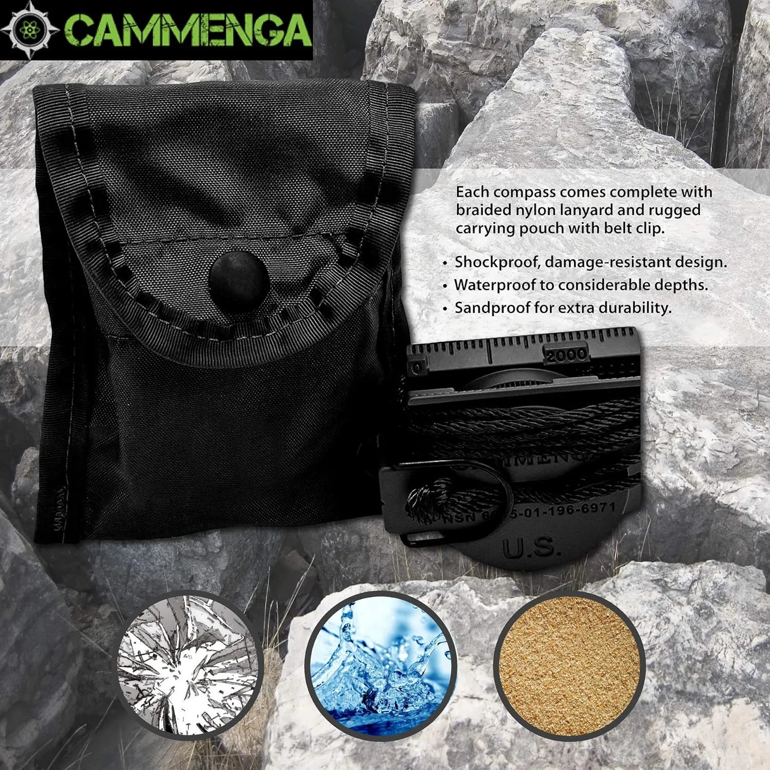Cammenga Official US Military Tritium Lensatic Compass, Accurate Waterproof Hand Held Compasses with Pouch for Hiking Camping Navigation Survival Backpacking Orienteering