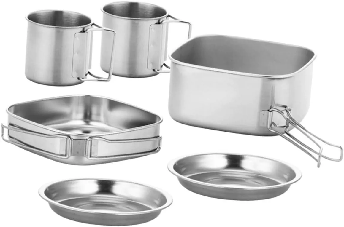 Camping Cooking Set Portable Folding Pot Camping Mess Kit Stainless Steel Cookware Outdoor Cooking Pan