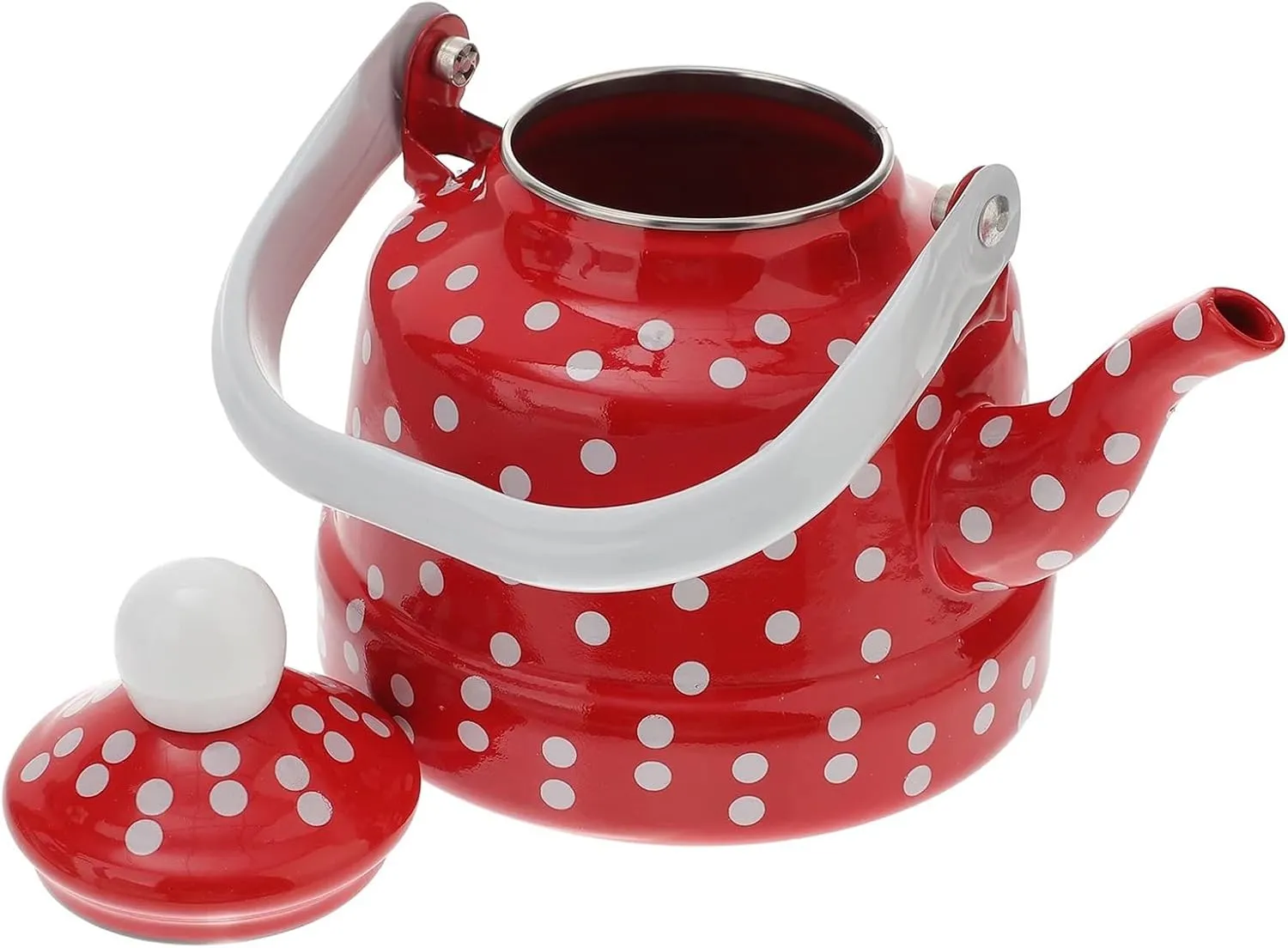 Camping Kettle, Enamel Teapot for Stove Top Red Polka Dot Coffee Tea Pot, Vintage Enameled Tea Kettles(2.5L)