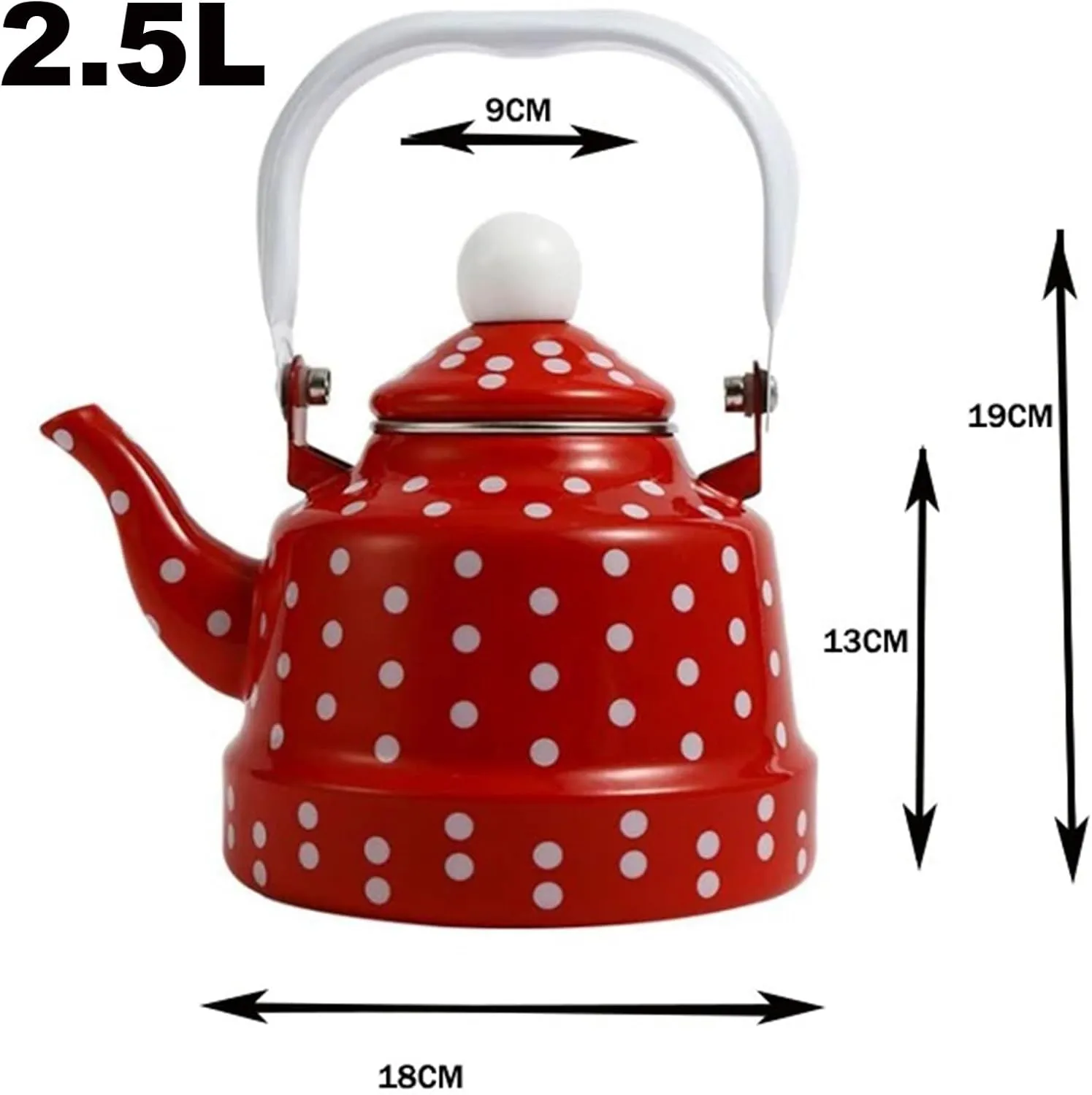 Camping Kettle, Enamel Teapot for Stove Top Red Polka Dot Coffee Tea Pot, Vintage Enameled Tea Kettles(2.5L)