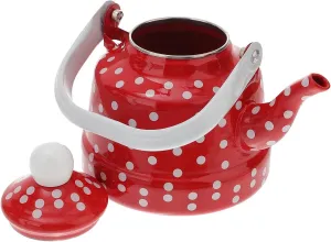 Camping Kettle, Enamel Teapot for Stove Top Red Polka Dot Coffee Tea Pot, Vintage Enameled Tea Kettles(2.5L)