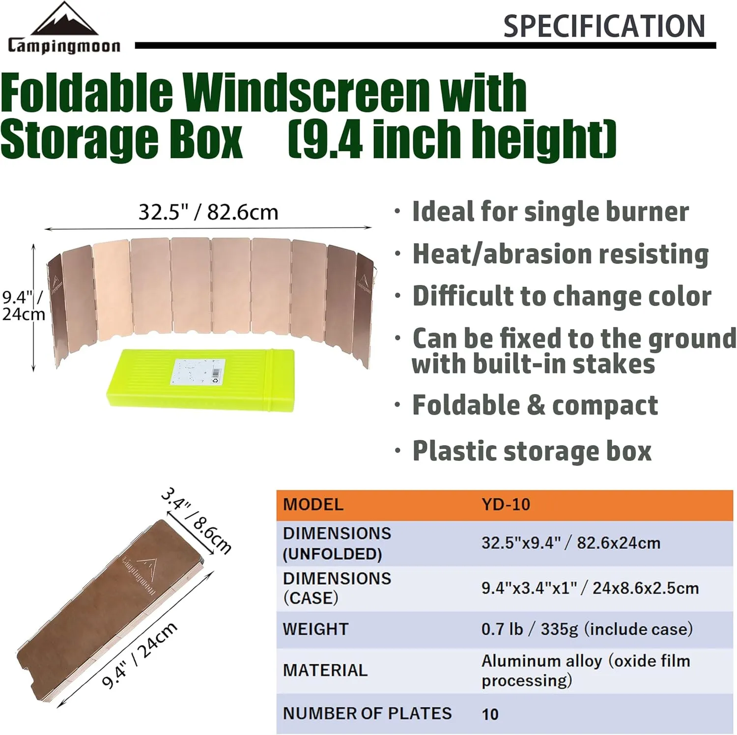 camping moon CAMPINGMOON 10 Plates Foldable Windscreen Folding Camp Stove Windshield with Storage Box