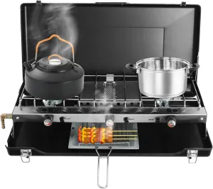 Camping Stove ，3-Burner Propane Camping Stove, Portable One-piece Outdoor Gas Stove for Car Camping BBQ Picnics Cooking