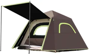 Camping Tent，Instant Pop Up Tent with Tarp，Indoor and outdoor simple tent setup for 3-4 people，with Carry Bag and 2 Hall Poles，3000mm Waterproof Rating，Ideal for Family Outdoor Hiking