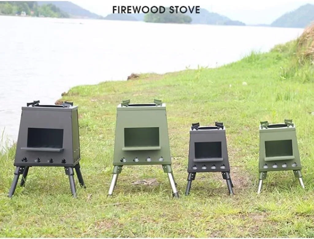 Camping Wood Burning Stove - Portable Folding Tent Stove for Outdoor Cooking, Heating & BBQ | Charcoal Compatible Backpacking Stove | Survival Gear for Hiking, Emergency & Wilderness Camping