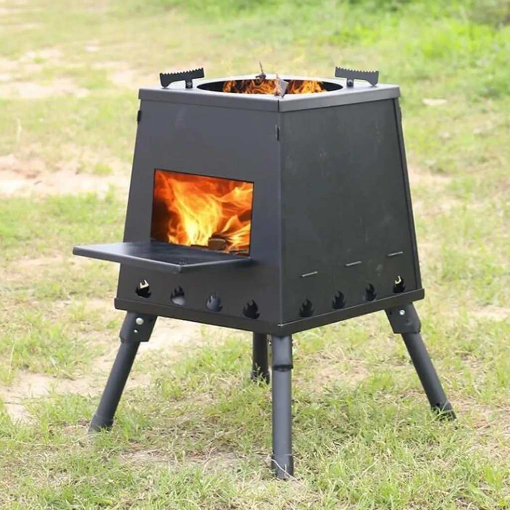 Camping Wood Burning Stove - Portable Folding Tent Stove for Outdoor Cooking, Heating & BBQ | Charcoal Compatible Backpacking Stove | Survival Gear for Hiking, Emergency & Wilderness Camping