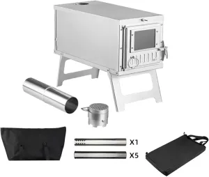 Camping Wood Burning Stove, Portable Tent Stoves Wood Burning Camp Heater for Tent, Folding Wood Stove with Chimney Pipes for Backpacking Winter Camping Cooking