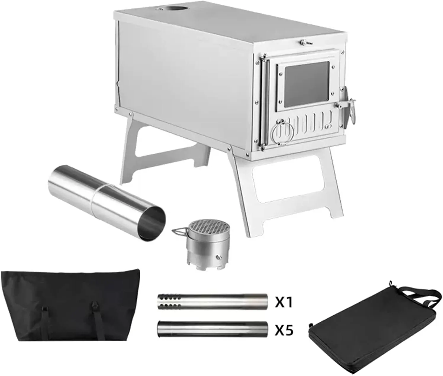 Camping Wood Burning Stove, Portable Tent Stoves Wood Burning Camp Heater for Tent, Folding Wood Stove with Chimney Pipes for Backpacking Winter Camping Cooking