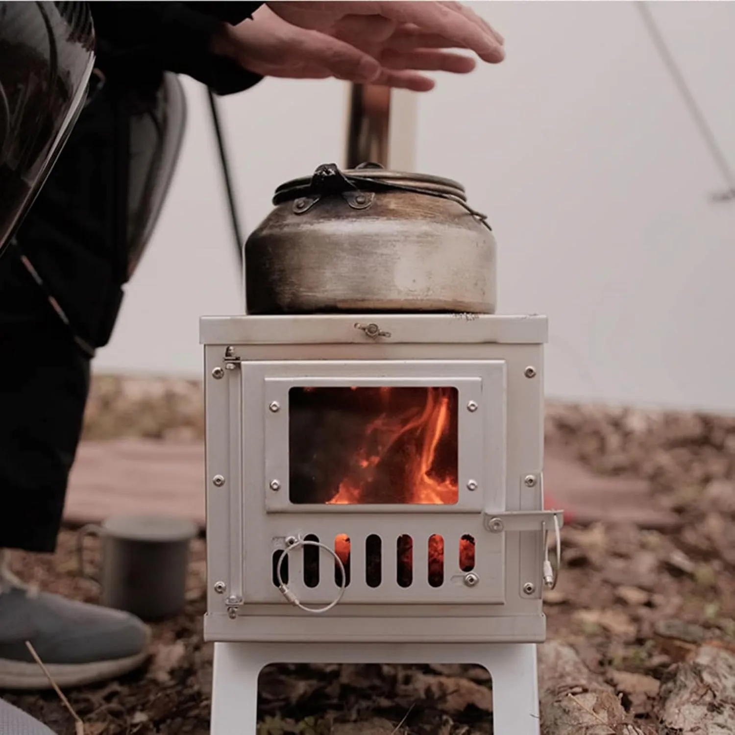 Camping Wood Burning Stove, Portable Tent Stoves Wood Burning Camp Heater for Tent, Folding Wood Stove with Chimney Pipes for Backpacking Winter Camping Cooking