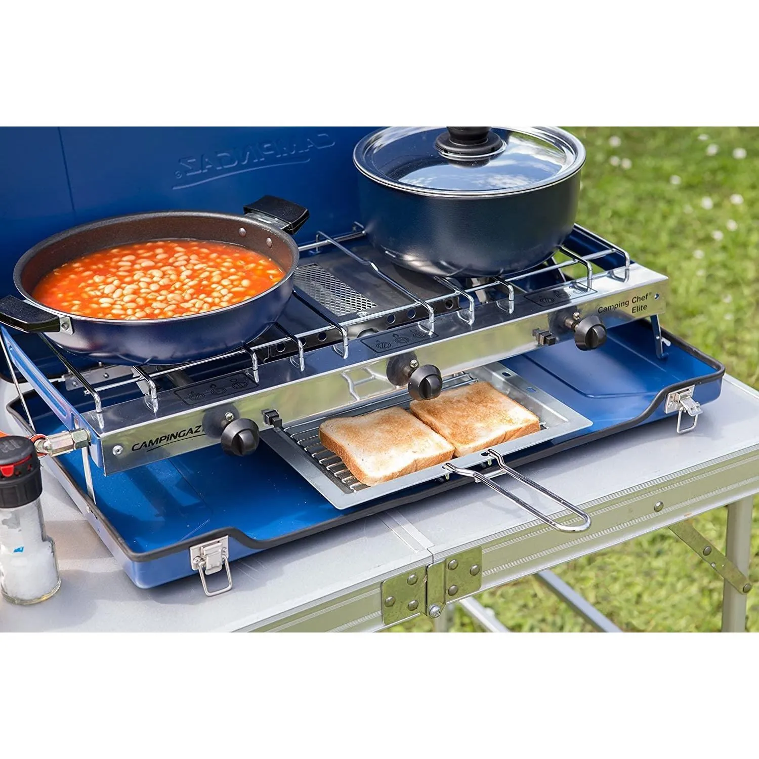 Campingaz Camping Chef Folding Double Burner Stove With Grill