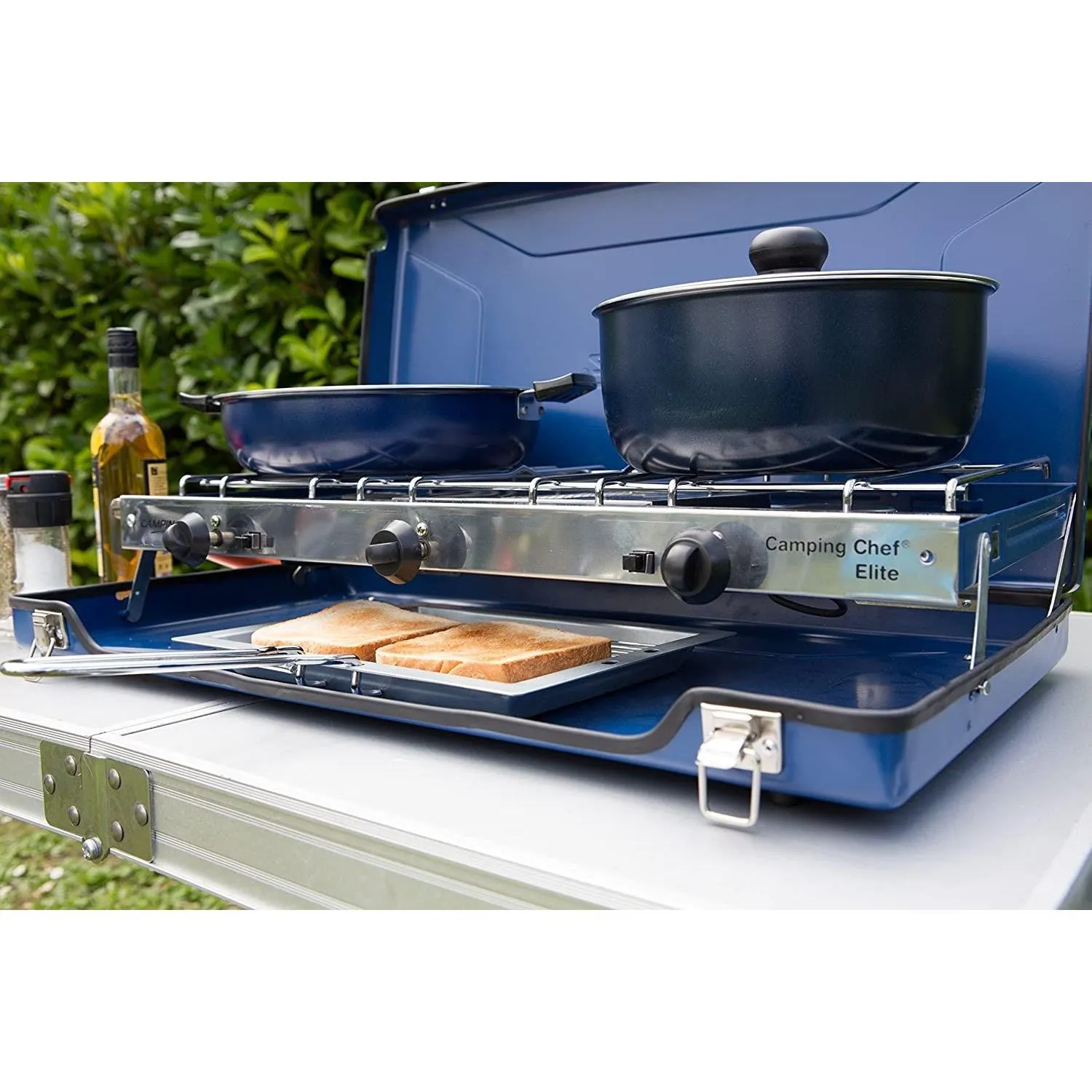 Campingaz Camping Chef Folding Double Burner Stove With Grill