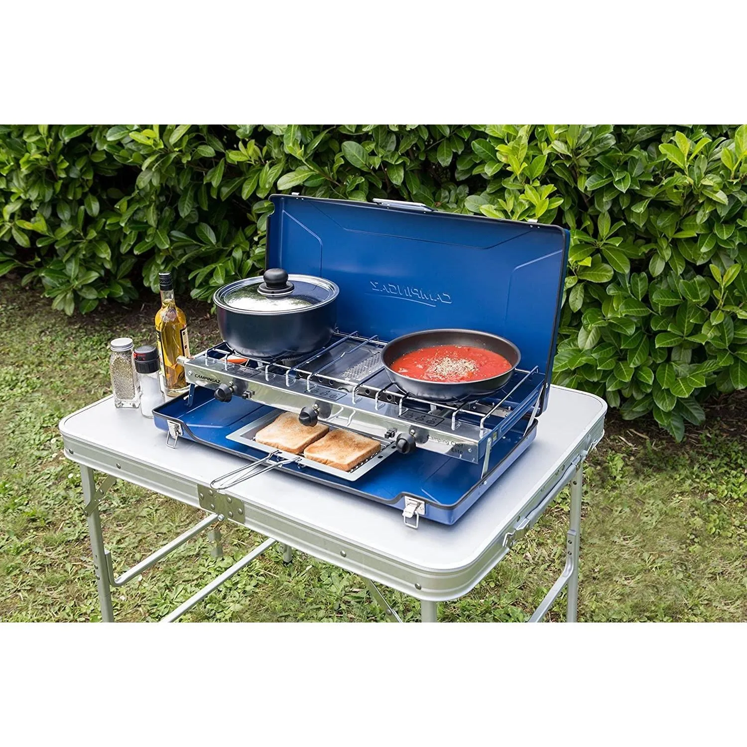 Campingaz Camping Chef Folding Double Burner Stove With Grill