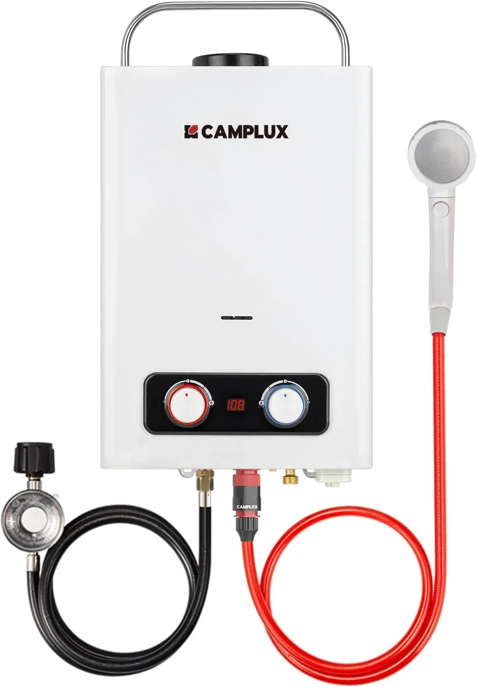 Camplux Pro 6L Portable Tankless Water Heater,Mini Sized Outdoor Propane Gas Water Heater with Portable Handle,Propane Gas Water Heater for RV,Campings,Cabins,Barns,White