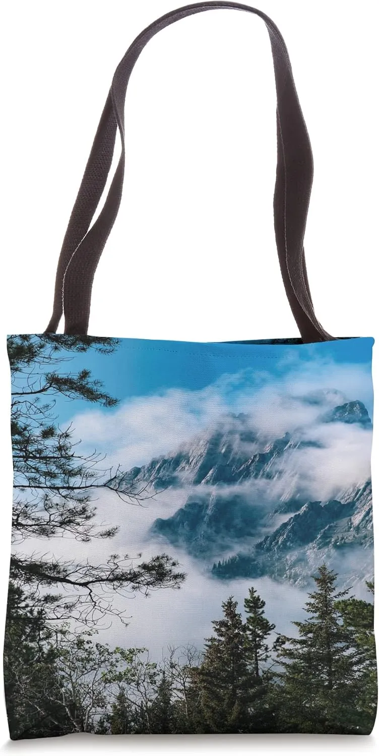 canada nature kananaskis fog forest mountain Tote Bag