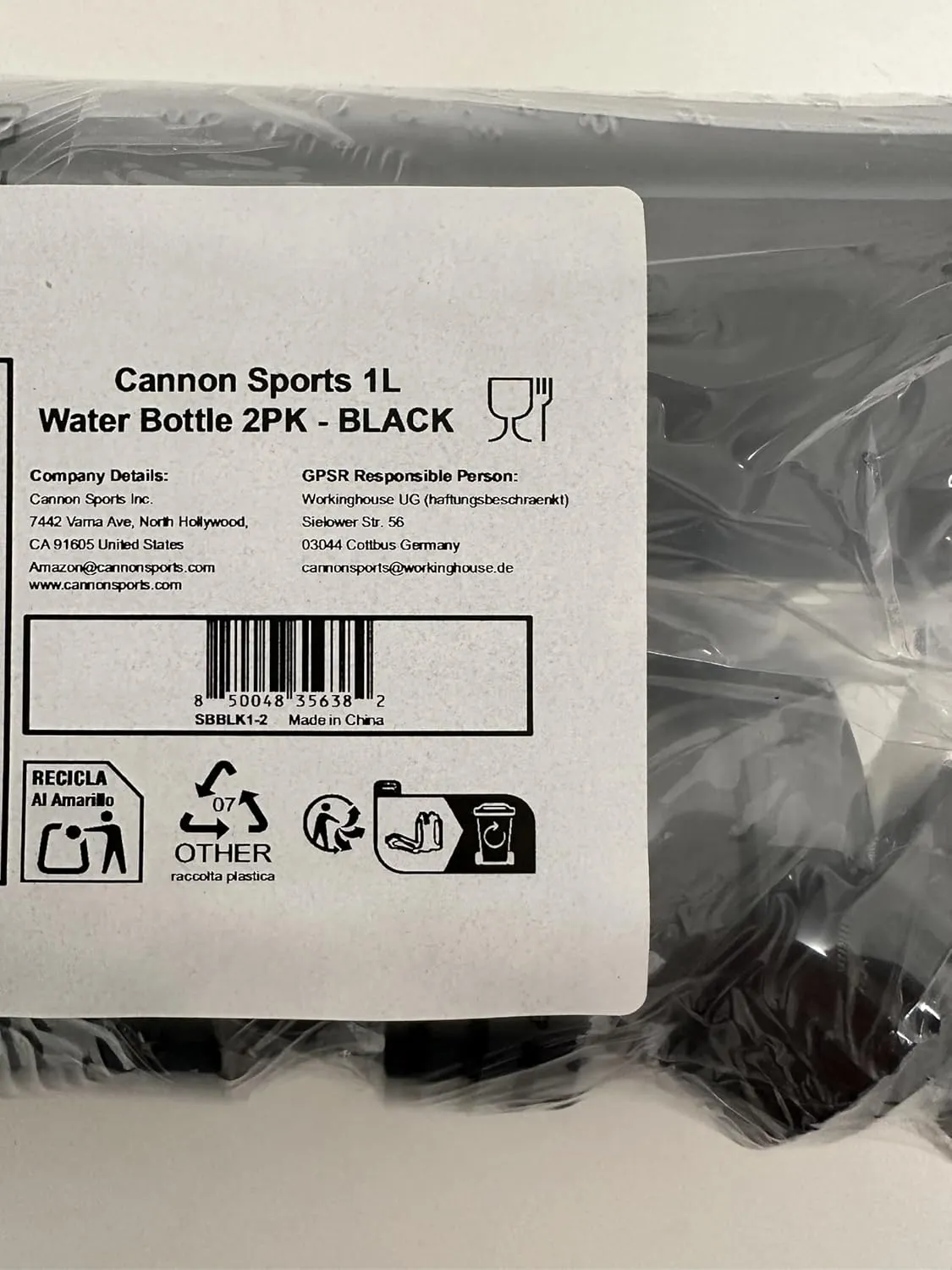 Cannon Sports 1 Liter Sports Water Bottle, BPA-Free, 34 Oz Capacity, Large Mouth, 2 lids (Straw and Squeeze), Great For Helmet Sports Such As Hockey, Lacrosse, Football, Boxing (2 Pack) (Black)