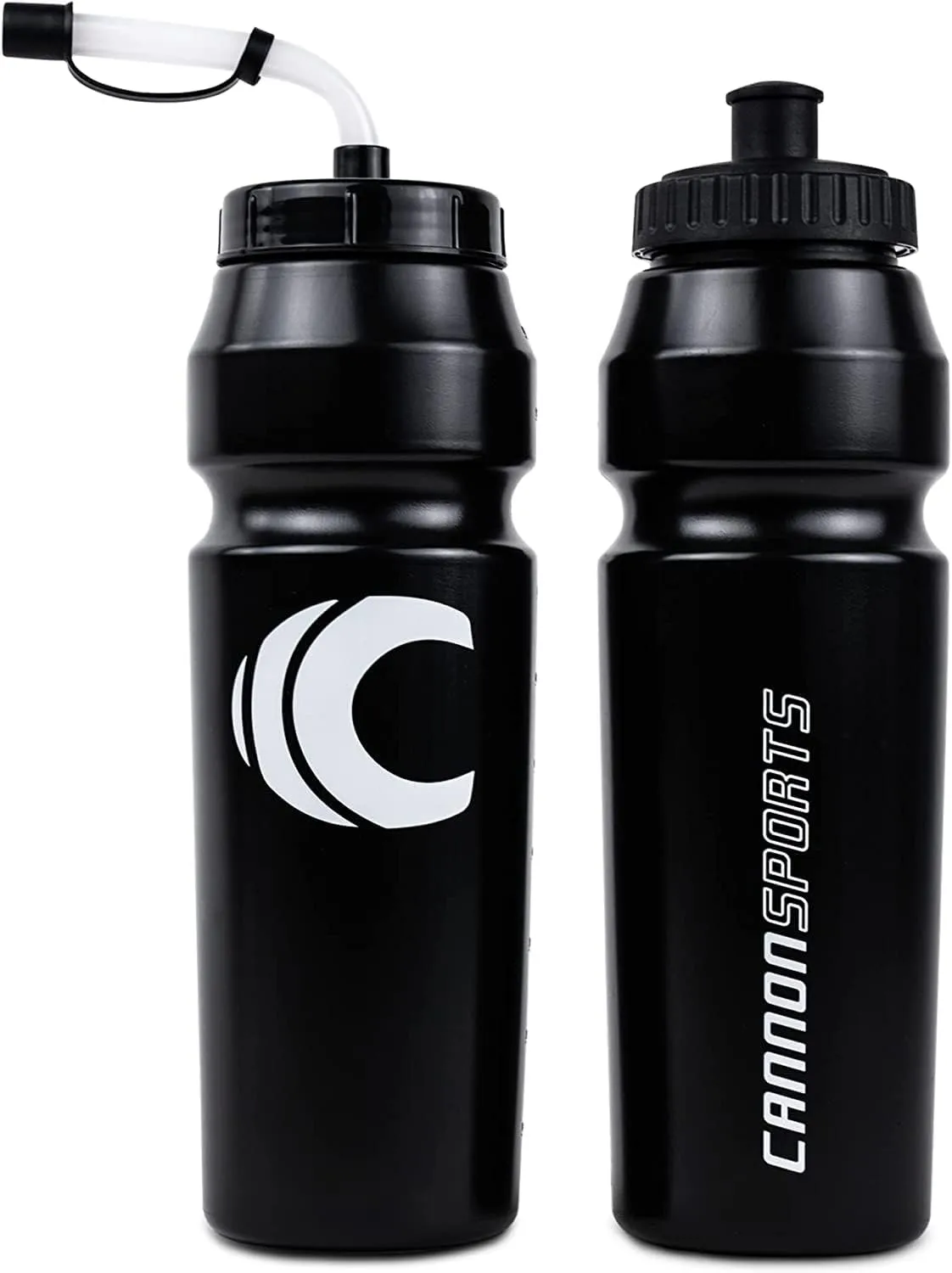 Cannon Sports 1 Liter Sports Water Bottle, BPA-Free, 34 Oz Capacity, Large Mouth, 2 lids (Straw and Squeeze), Great For Helmet Sports Such As Hockey, Lacrosse, Football, Boxing (2 Pack) (Black)