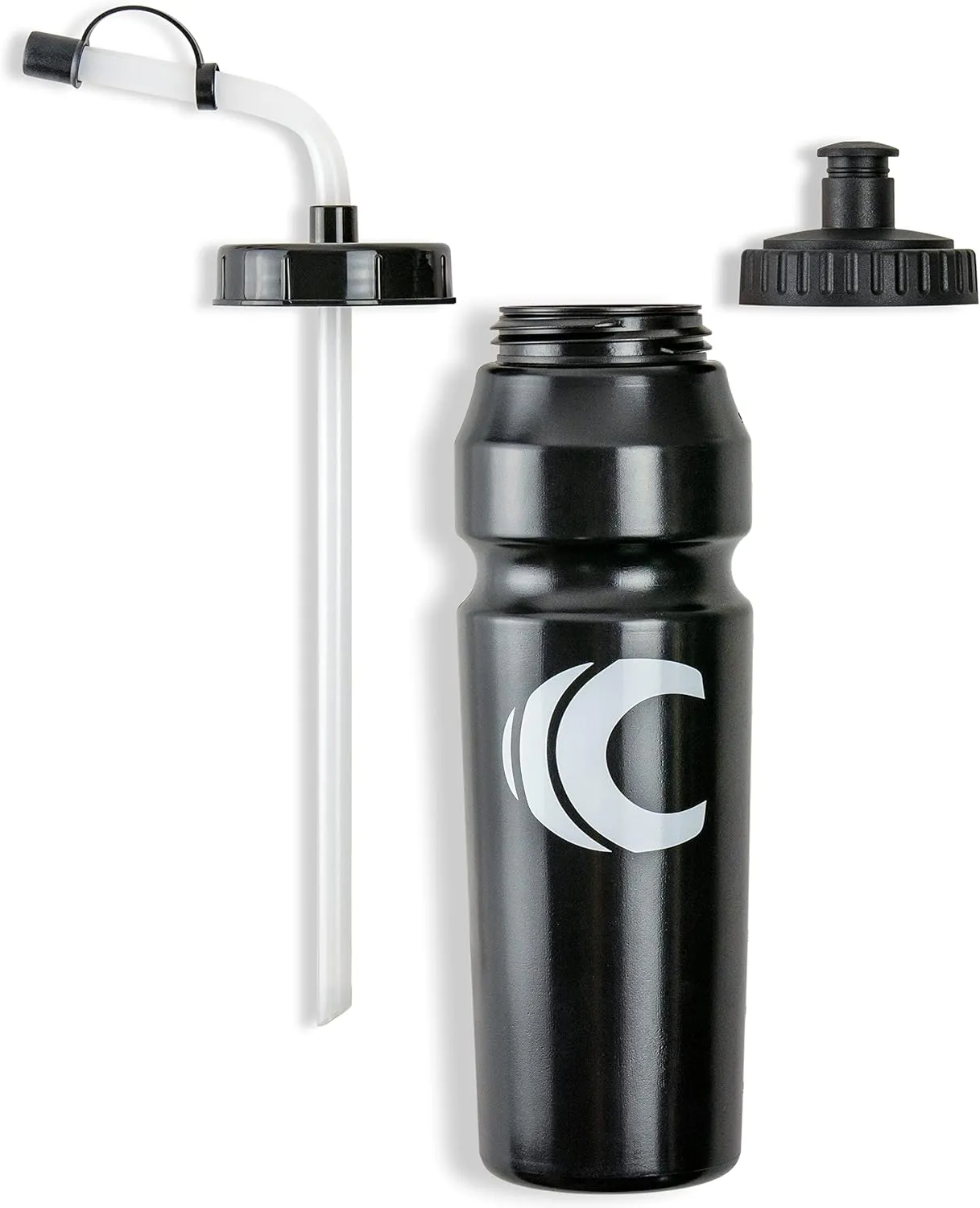 Cannon Sports 1 Liter Sports Water Bottle, BPA-Free, 34 Oz Capacity, Large Mouth, 2 lids (Straw and Squeeze), Great For Helmet Sports Such As Hockey, Lacrosse, Football, Boxing (2 Pack) (Black)
