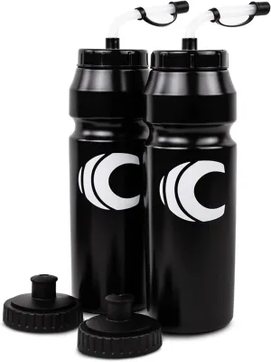 Cannon Sports 1 Liter Sports Water Bottle, BPA-Free, 34 Oz Capacity, Large Mouth, 2 lids (Straw and Squeeze), Great For Helmet Sports Such As Hockey, Lacrosse, Football, Boxing (2 Pack) (Black)