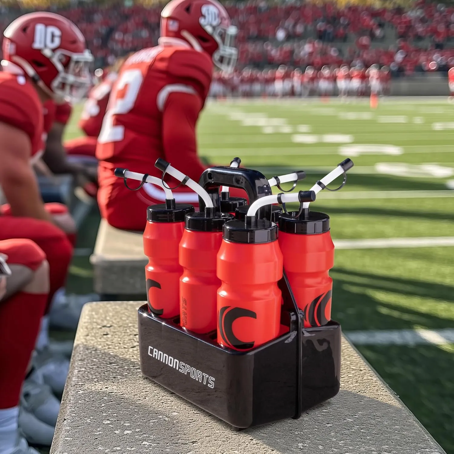 Cannon Sports 1 Liter Sports Water Bottle, BPA-Free, 34 Oz Capacity, Large Mouth, 2 lids (Straw and Squeeze) with Carrier, Great For Helmet Sports Such As Hockey, Lacrosse, Football, Boxing (Clear)