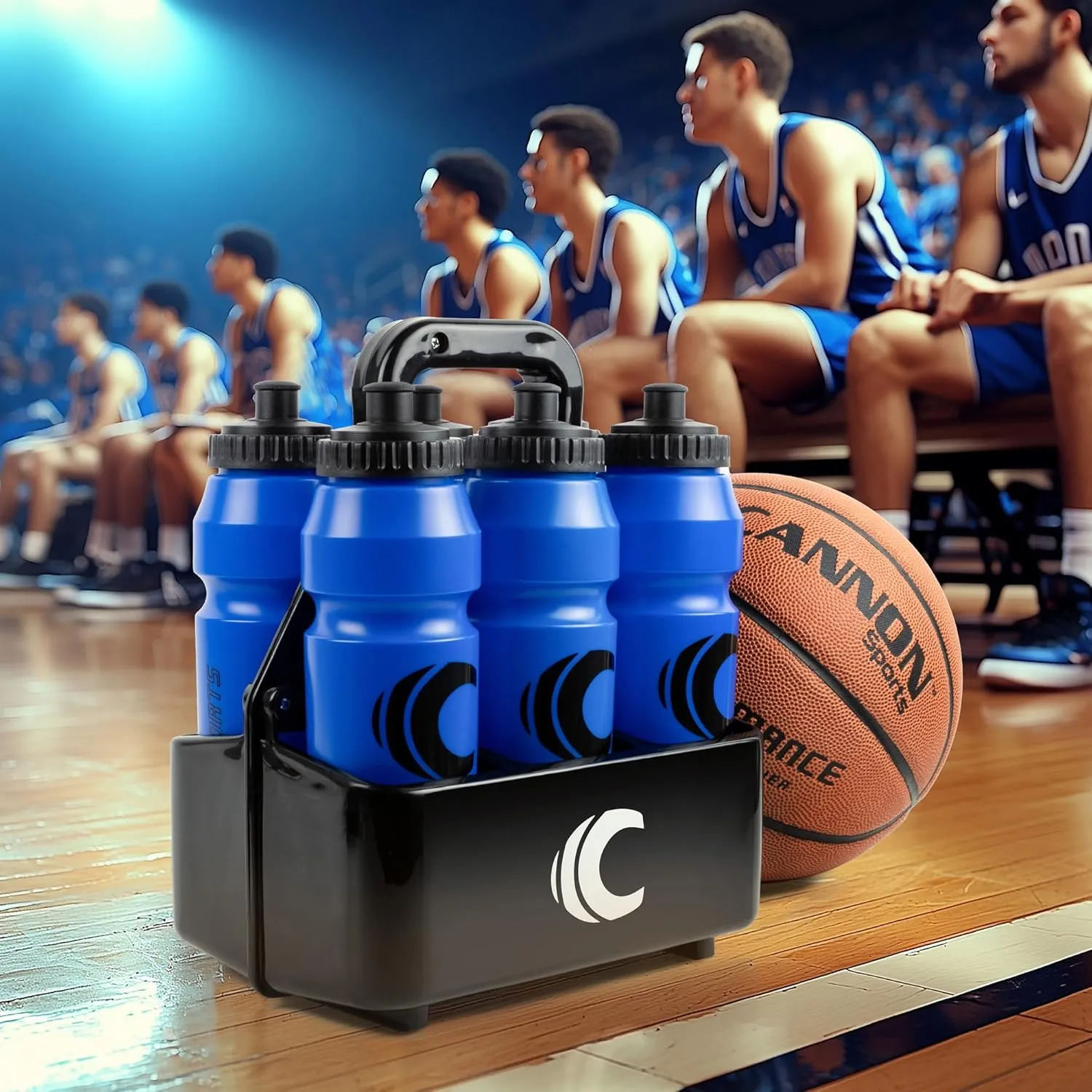 Cannon Sports 1 Liter Sports Water Bottle, BPA-Free, 34oz Capacity, Large Mouth, 2 lids (Straw & Squeeze) with Carrier, Great For Helmet Sports Such As Hockey, Lacrosse, Football, Boxing (Light Blue)