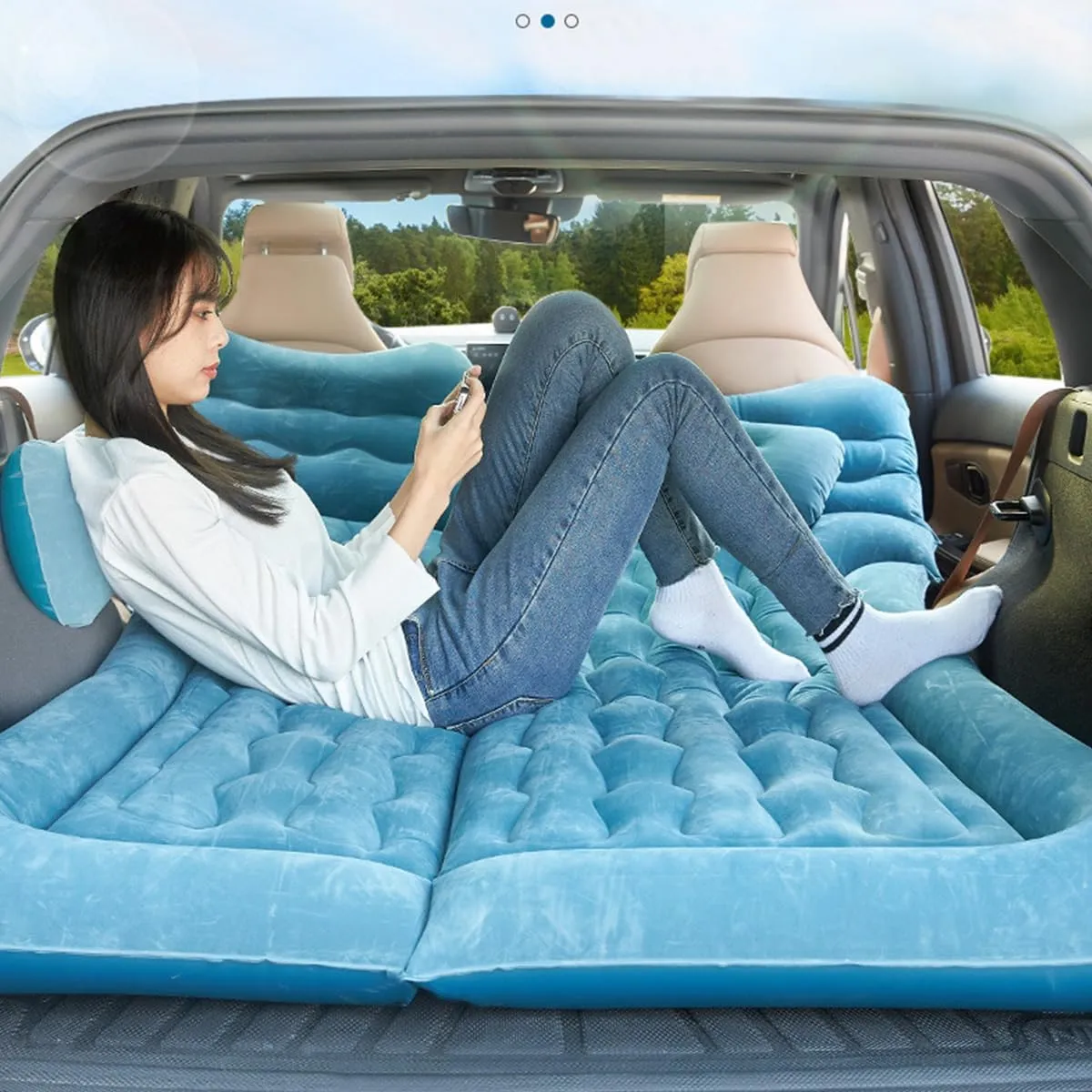 Car Air Mattress for Jeep Compass 2017-2022 2023 2024 2025 Back Seat Inflatable Bed Camping Trunk Airbed Sleeping Bed Traveling Foldable Boot Mattress Outdoor,Black01-C