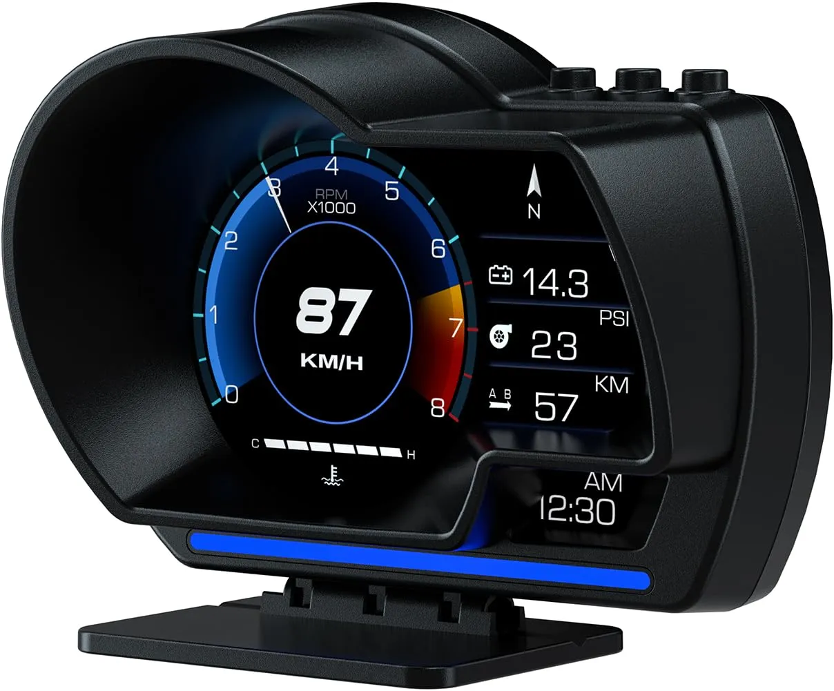 Car HUD Head Up Display P6, OBD GPS Smart Gauge, Works Great for Most Cars