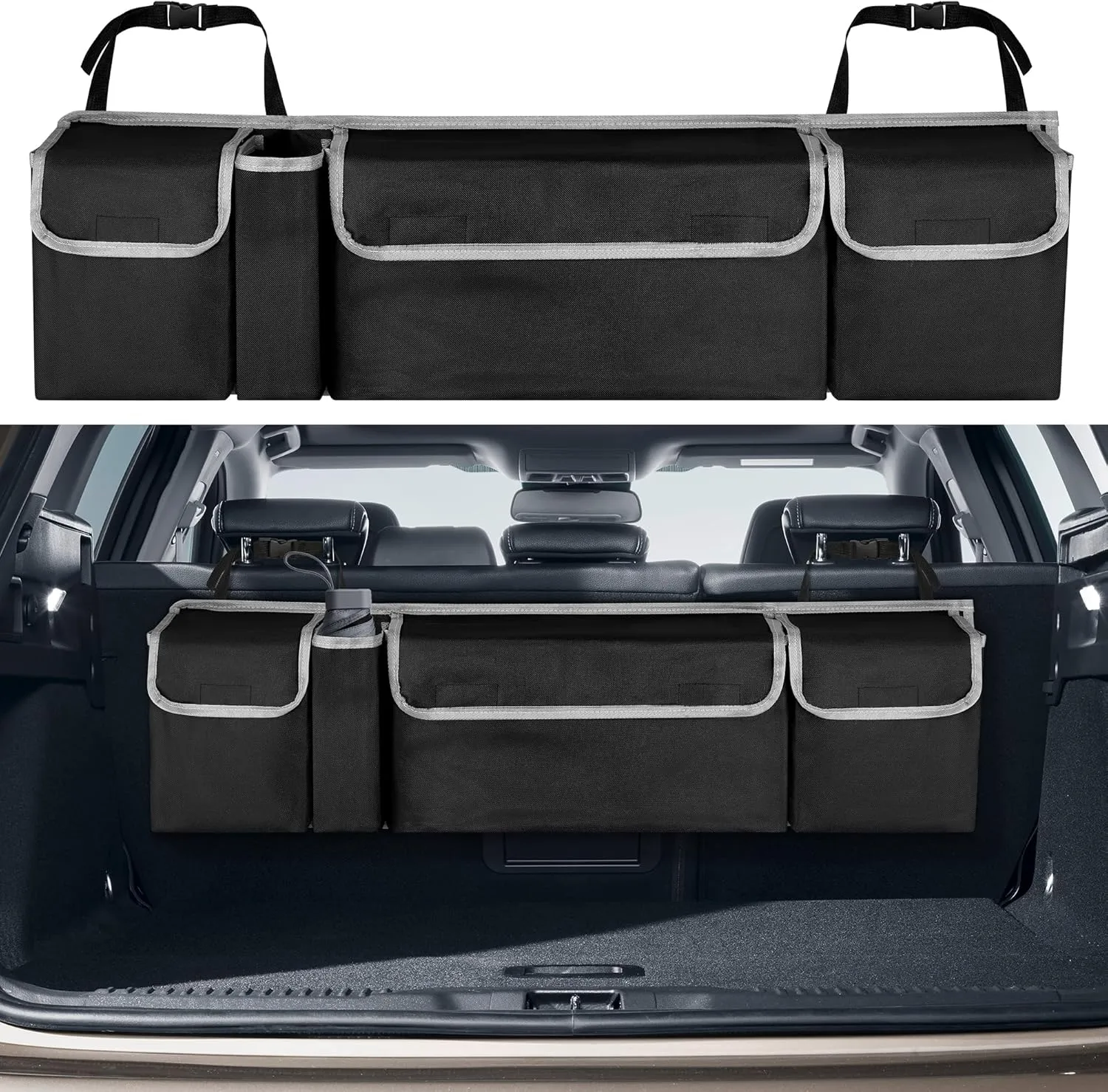 Car Trunk Organizer Storage Bag for Jeep Wrangler JL JK Grand Cherokee/Cherokee Grand Wagoneer/Wagoneer Renegade Compass Trailhawk Limited SUV accessories, Hanging Collapsible Backseat Bag