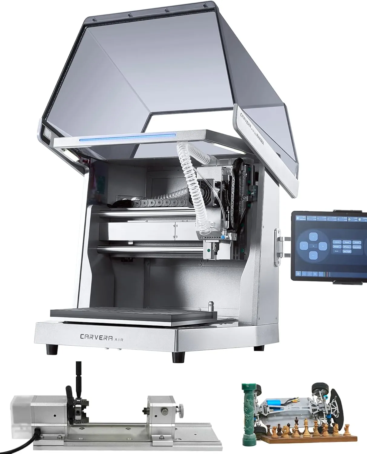 Carvera Air Desktop CNC Machine with 4th Axis, Compact Enclosed Mini CNC Router, Quick Tool Changer, Closed-Loop Control, Beginner-Friendly CAM Software for Milling, Cutting, Engraving, DIY, Crafts