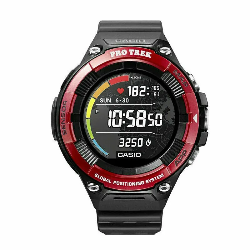 Casio"Pro Trek" Outdoor Heart-Rate Monitor GPS Sports Watch (Model WSD-F21HR-BKAGU) (RED)