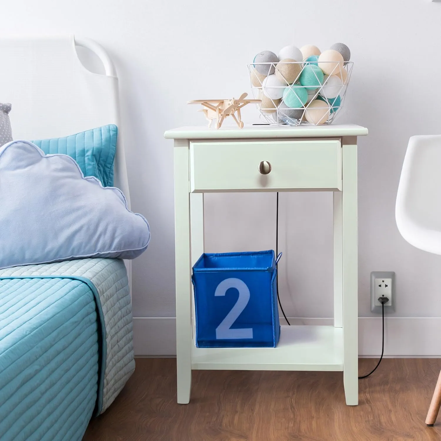 Casual Home Owl White Night Stand with USB Port , 17.5 in x 14.25 in x 24.5 in (W x L x H)