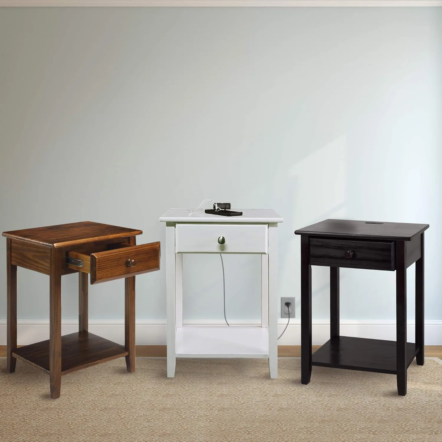 Casual Home Owl White Night Stand with USB Port , 17.5 in x 14.25 in x 24.5 in (W x L x H)