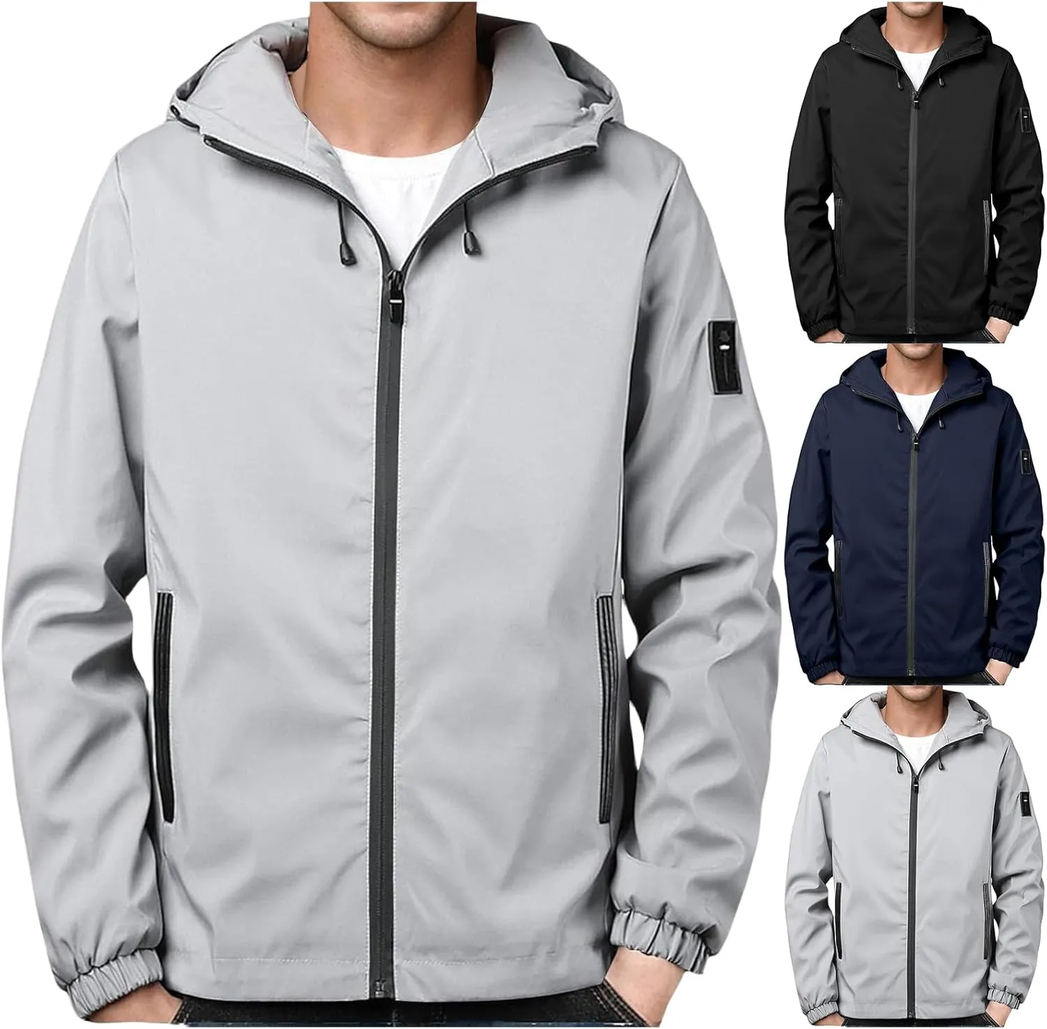 Casual Hoodies for Men Zip Up Long Sleeve Hooded Jacket Breathable Water Resistant Jacket Outdoor Hiking Sport Coat