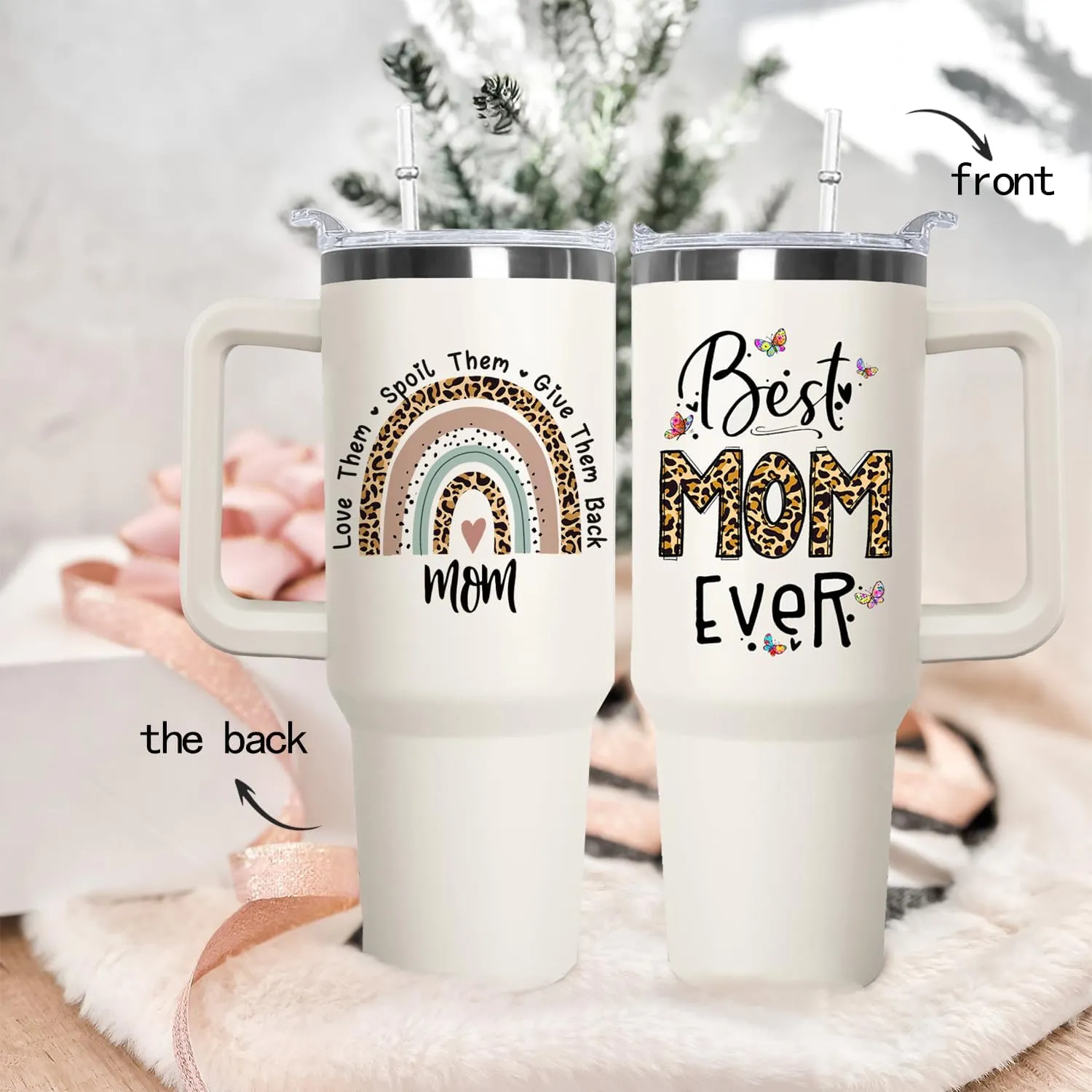 Ceovfoi Mom Tumbler with handle Lid and Straw,40 oz Best Mom Ever Vacuum Insulated Travel Coffee Mug CupTumbler, Mothers Day Gifts from Daughter Birthday Gifts for Mom
