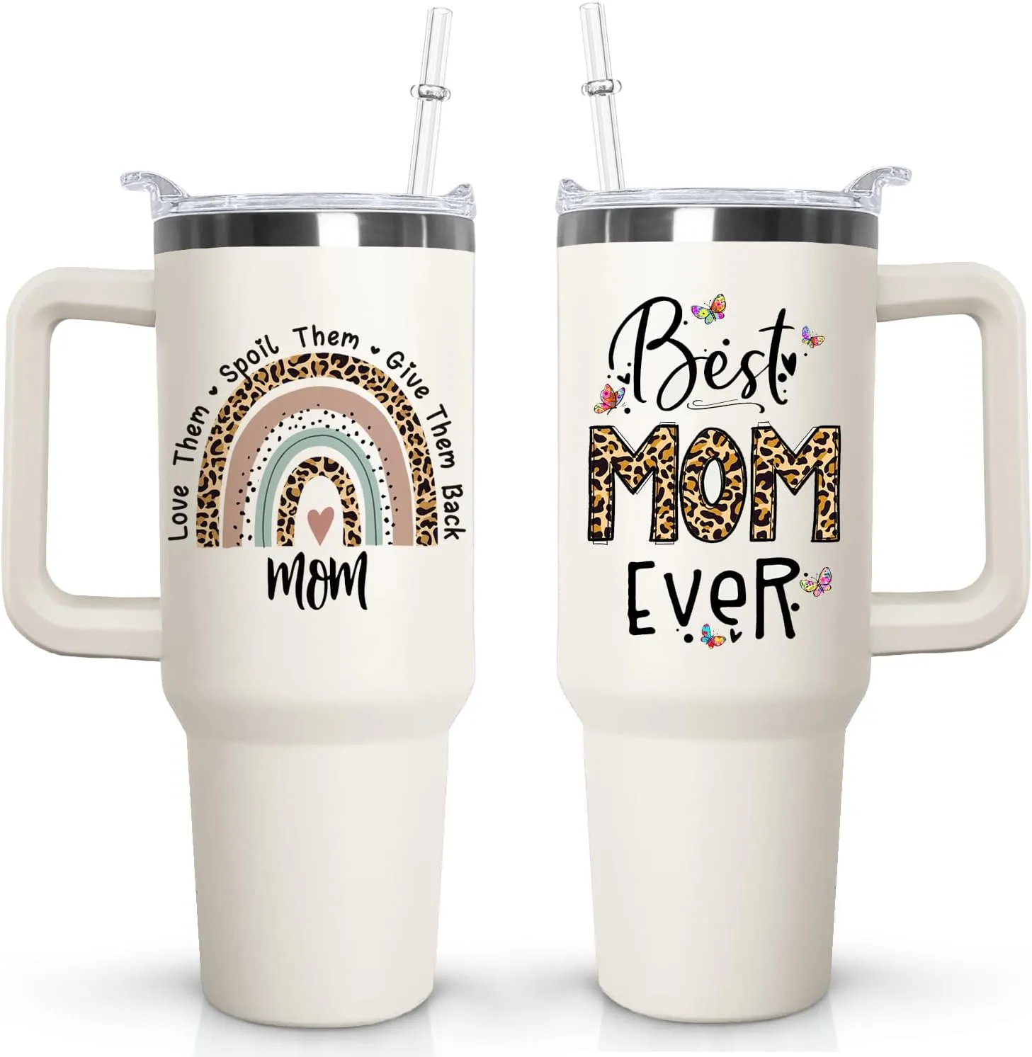 Ceovfoi Mom Tumbler with handle Lid and Straw,40 oz Best Mom Ever Vacuum Insulated Travel Coffee Mug CupTumbler, Mothers Day Gifts from Daughter Birthday Gifts for Mom