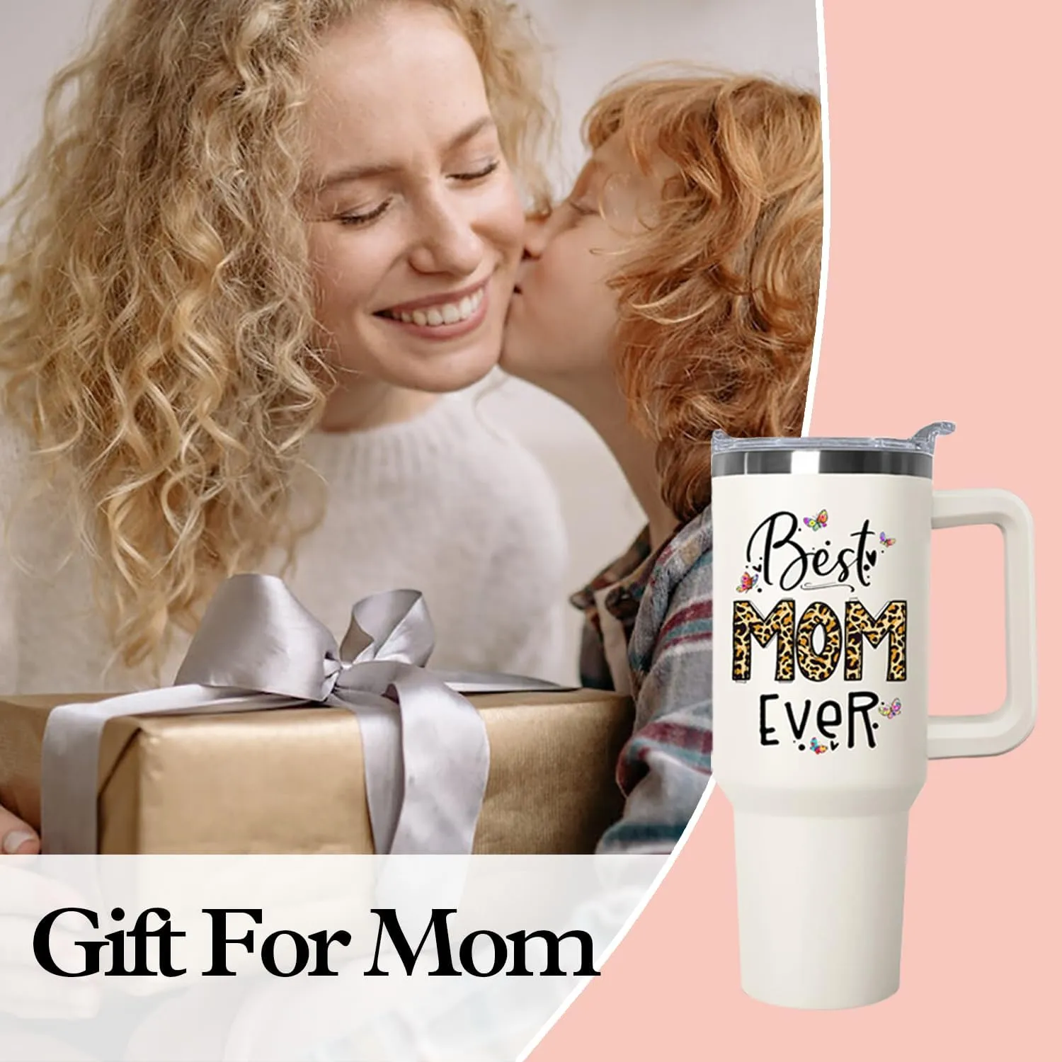 Ceovfoi Mom Tumbler with handle Lid and Straw,40 oz Best Mom Ever Vacuum Insulated Travel Coffee Mug CupTumbler, Mothers Day Gifts from Daughter Birthday Gifts for Mom