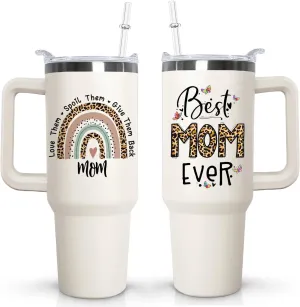 Ceovfoi Mom Tumbler with handle Lid and Straw,40 oz Best Mom Ever Vacuum Insulated Travel Coffee Mug CupTumbler, Mothers Day Gifts from Daughter Birthday Gifts for Mom