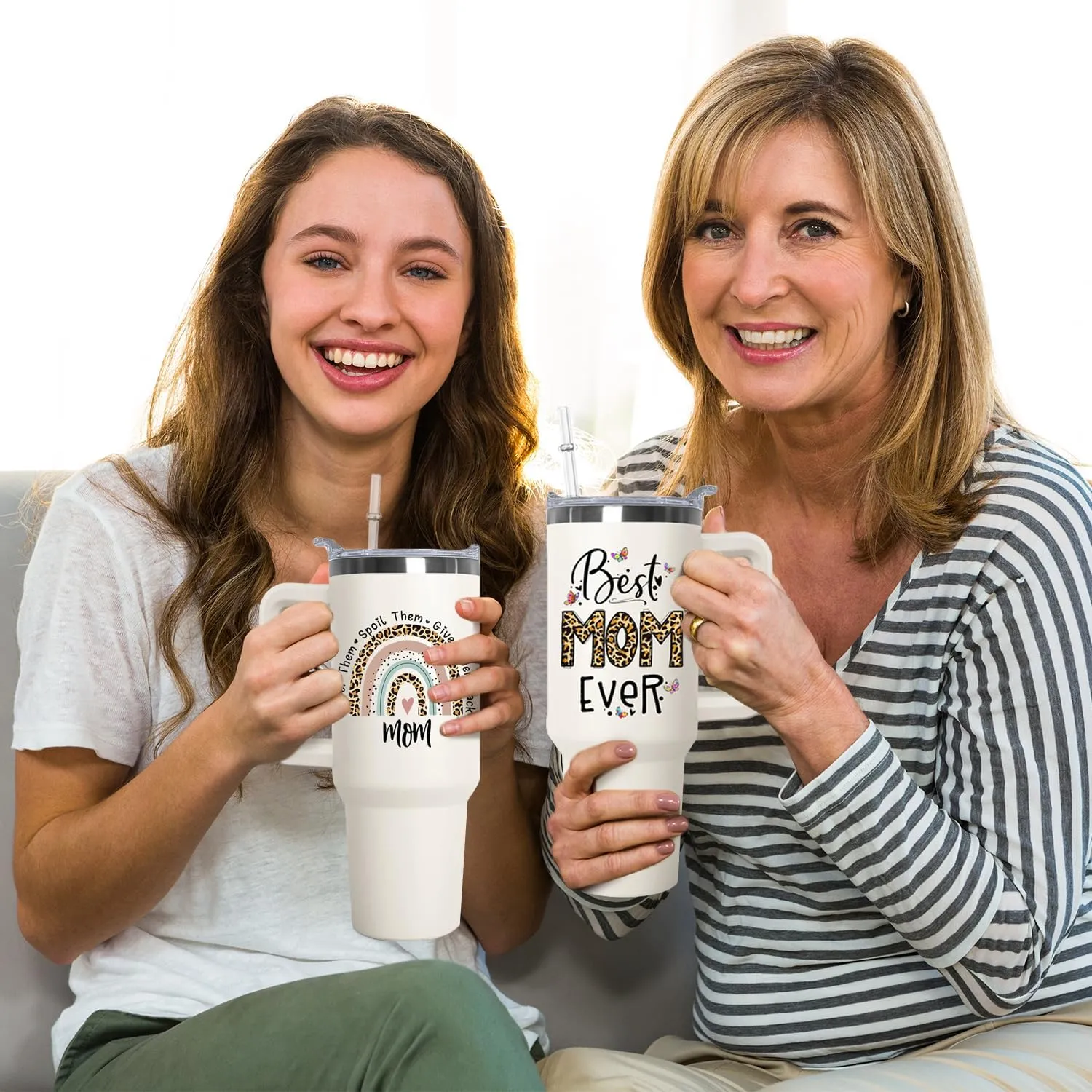 Ceovfoi Mom Tumbler with handle Lid and Straw,40 oz Best Mom Ever Vacuum Insulated Travel Coffee Mug CupTumbler, Mothers Day Gifts from Daughter Birthday Gifts for Mom