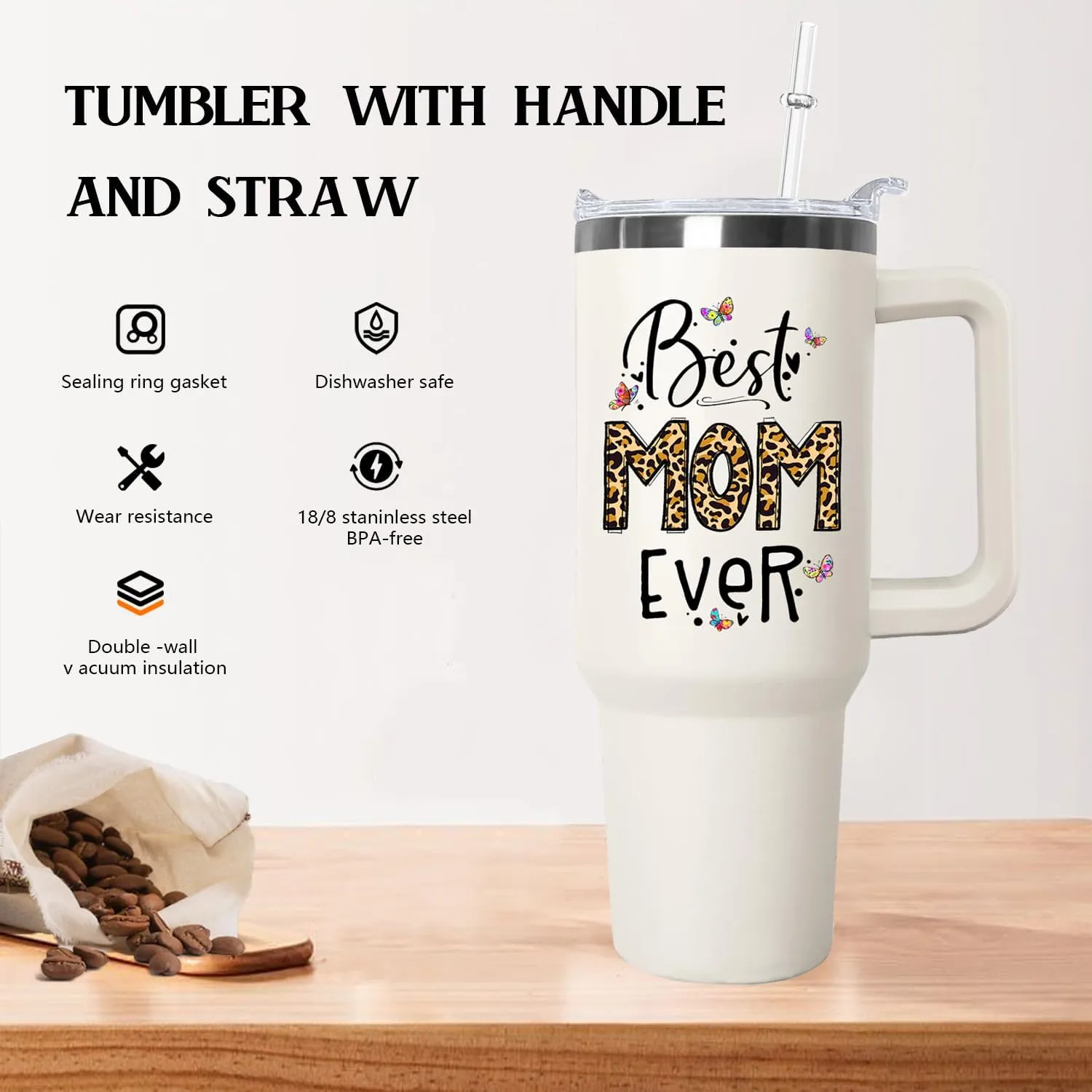 Ceovfoi Mom Tumbler with handle Lid and Straw,40 oz Best Mom Ever Vacuum Insulated Travel Coffee Mug CupTumbler, Mothers Day Gifts from Daughter Birthday Gifts for Mom