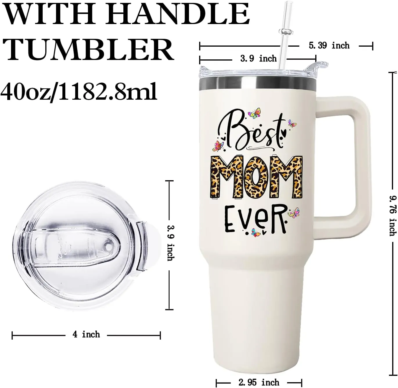 Ceovfoi Mom Tumbler with handle Lid and Straw,40 oz Best Mom Ever Vacuum Insulated Travel Coffee Mug CupTumbler, Mothers Day Gifts from Daughter Birthday Gifts for Mom