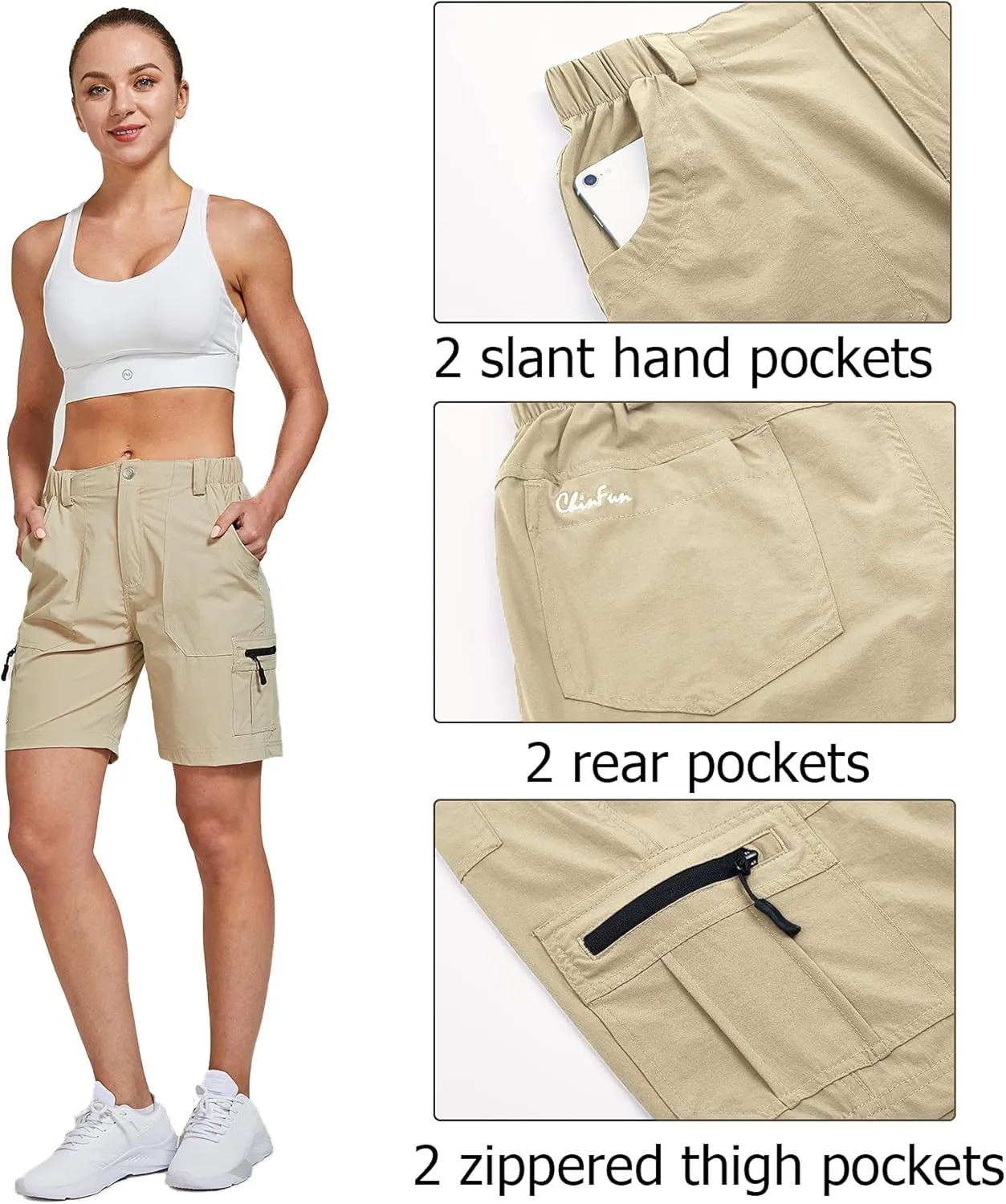ChinFun Women's Stretch Cargo Shorts Lightweight Hiking Shorts Quick Dry Outdoor Shorts Water Resistant with 6 Pockets