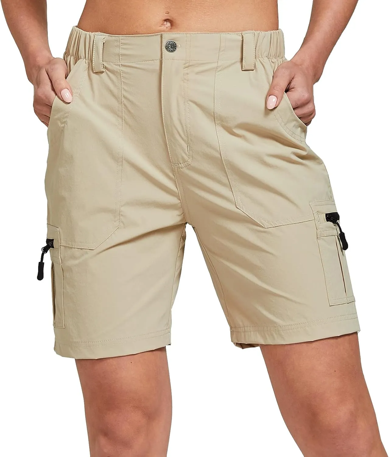 ChinFun Women's Stretch Cargo Shorts Lightweight Hiking Shorts Quick Dry Outdoor Shorts Water Resistant with 6 Pockets