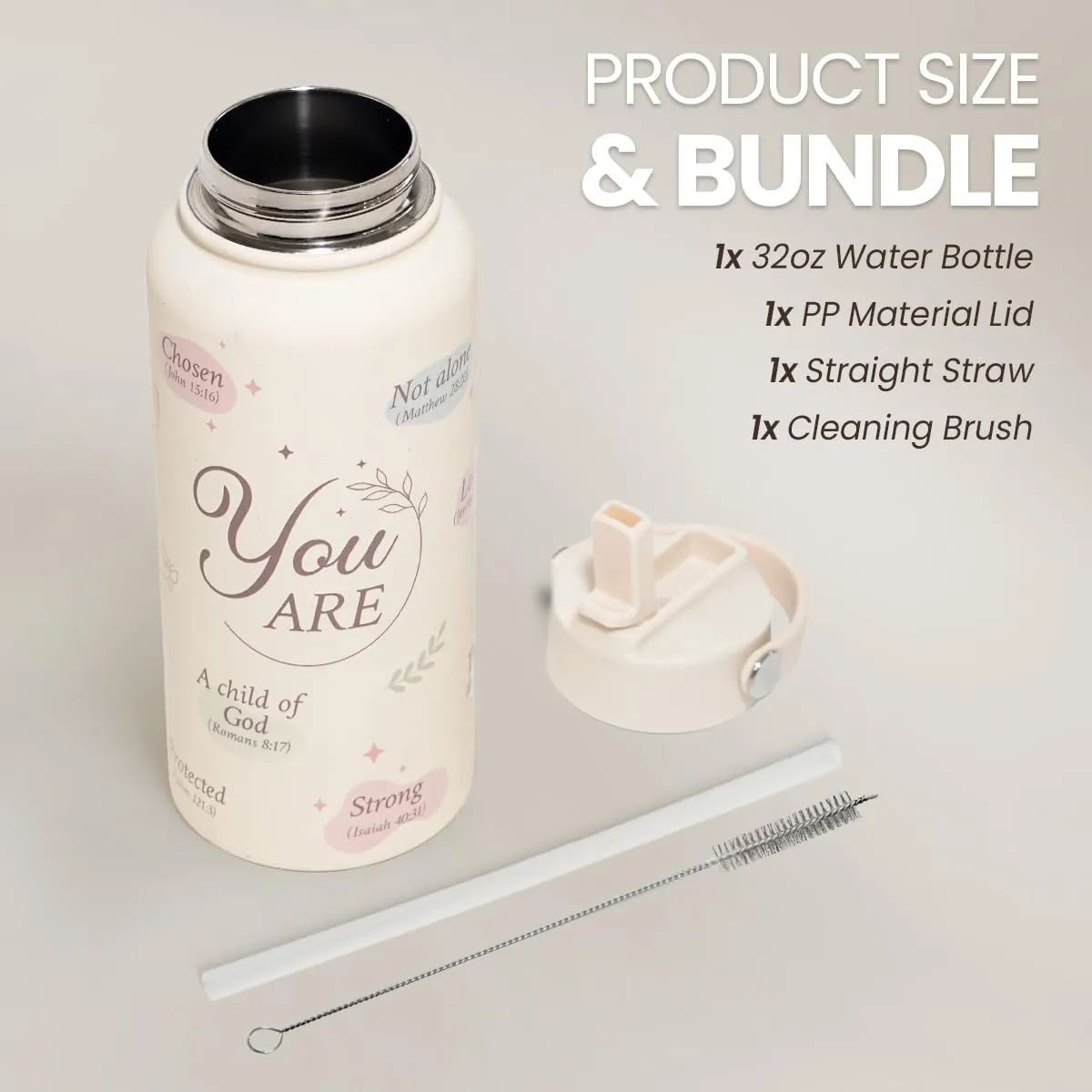Christian Water Bottle 32oz Stainless Steel Insulated with Lid, Inspiration Gifts for Women, Religious Gifts for Mom Friends Ladies Sisters on Birthday Mother's Day Christmas