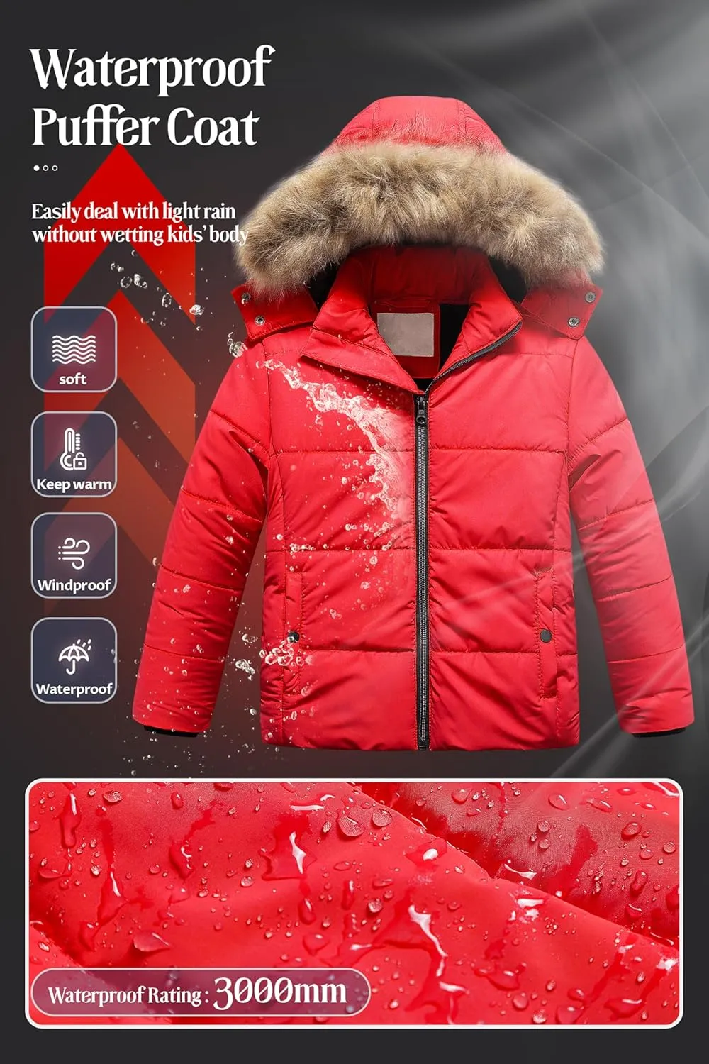 Chrisuno Girl's Water Resistant Winter Coats Warm Fleece Lined Outwear Ski Snow Jacket With Removable Hood