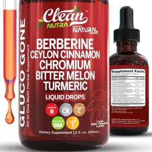 Clean Nutra Berberine with Ceylon Cinnamon Supplement Liquid Drops   Bitter Melon Extract, Glucomannan, Gymnema, Chromium, Turmeric, Organic Panax Ginseng, Moringa GLP-1 Support