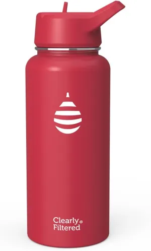 Clearly Filtered Water Bottle | Removes 220  Contaminants, Double-Wall Insulated Stainless Steel, BPA/BPS Free, Phthalate Free, Filters Flouride Lead Chlorine (32oz, Crimson)