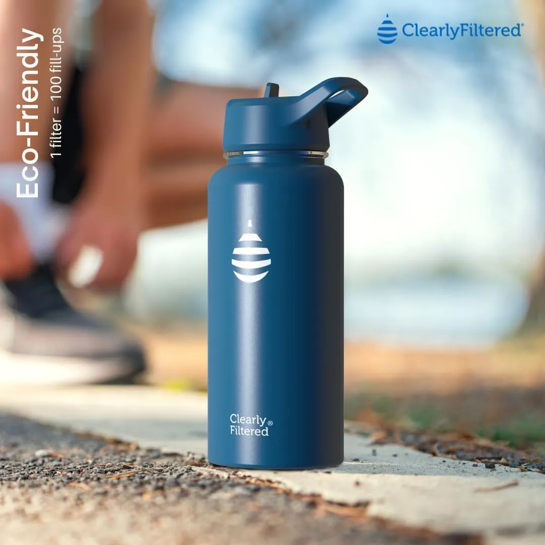 Clearly Filtered Water Bottle | Removes 220  Contaminants, Double-Wall Insulated Stainless Steel, BPA/BPS Free, Phthalate Free, Filters Flouride Lead Chlorine (32oz, Crimson)